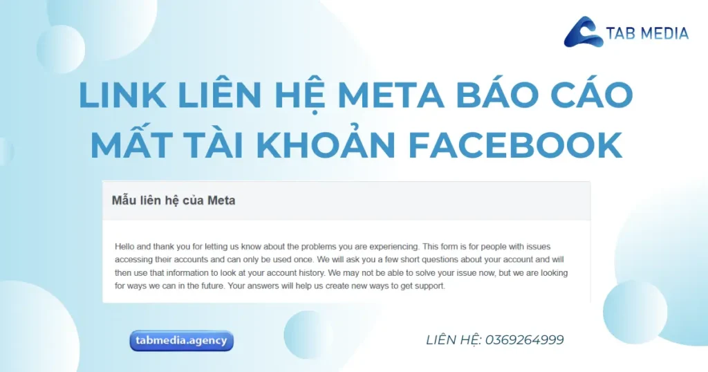 link liên hệ Meta báo cáo mất tài khoản Facebook