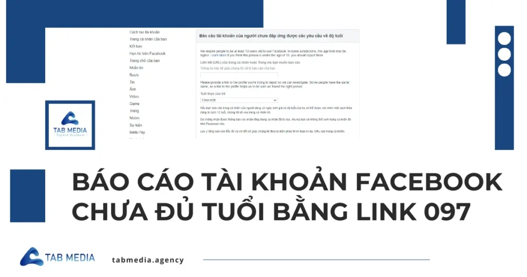 báo cáo tài khoản facebook chưa đủ tuổi bằng link 097