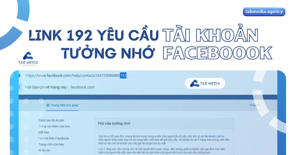 Link 192 yêu cầu tưởng nhớ tài khoản facebook